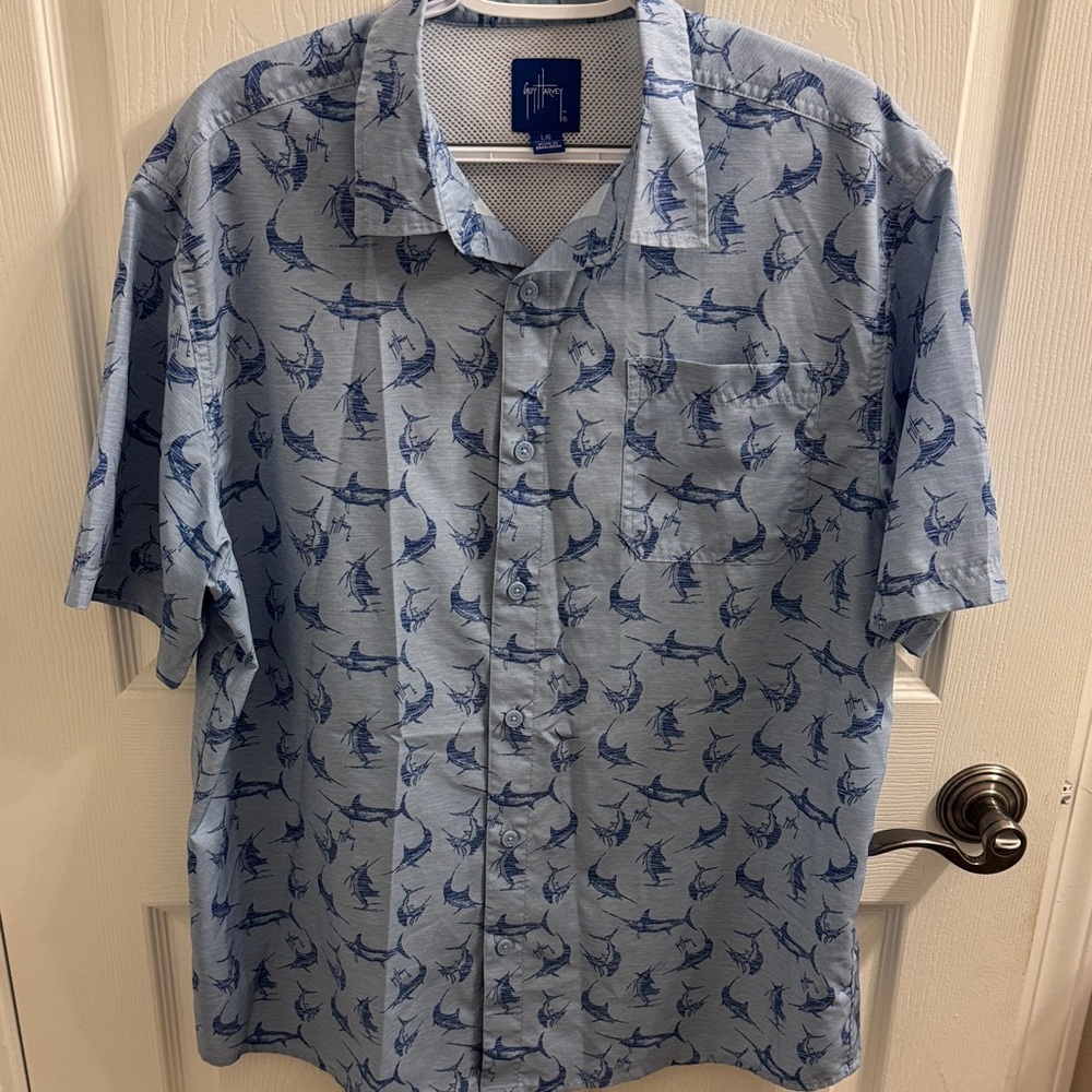 Guy Harvey Light Blue Marlin Print Shirt
